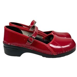 Bjork Marcella Mary‎ Jane Red Patent Leather Clogs Sandals Sz 42 - US 10.5-11